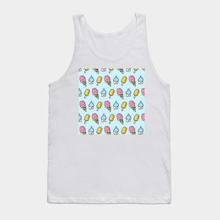 Cute Ice Cream and Popsicle Pattern in Blue Tank Top